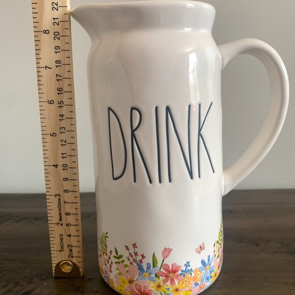 NEW Rae Dunn Ceramic DRINK Drinking Pitcher with Spring Flowers - Picture 6 of 6